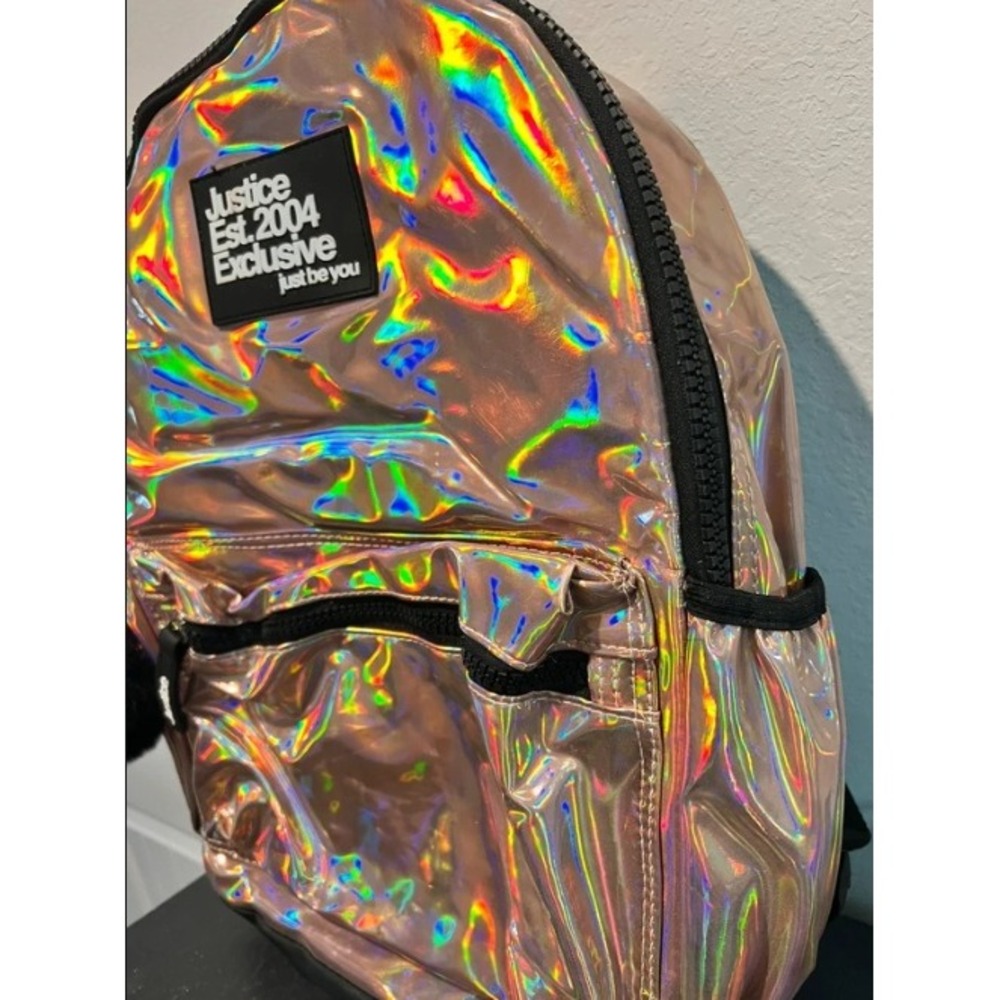 Justice Backpack Holographic Mini Bag Rose Gold Iridescent Don't Touch It OS - Picture 5 of 5